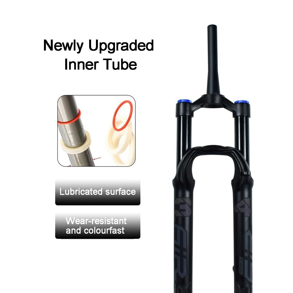 Forcella Anteriore ad Aria per Mountain Bike da 27,5 e 29 Pollici, Escursione 140 mm, Perno Passante 15×100, Tubo Conico da 1-1/2'' con smorzamento Regolabile.