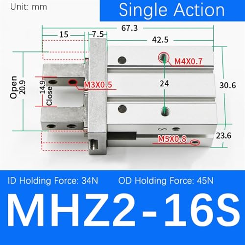 Cilindro neumático MHZ2-16S de 2 dedos con abrazaderas de aluminio 2