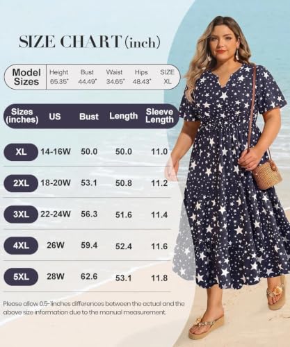 Image of TIYOMI Women Plus Size Dress Boho V Neck Short Sleeve Beach Maxi Dresses Floral /Stripe /Leaves /Lemon XL-5XL