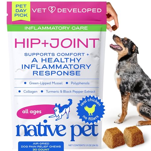 Native Pet Inflammatory Care - Pain Relief for Dogs - Green-Lipped Mussel, Turmeric & Collagen for Dogs - Hip and Joint Supplement Supports Healthy Inflammatory Response & Joint Comfort - 30 Chews