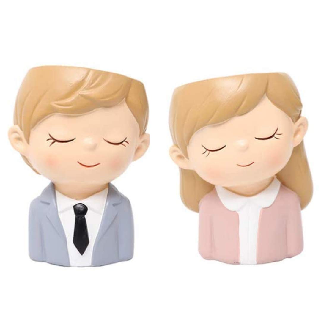 MyLove Ceramic Pot Set, Girl And Boy Plant Pot Flowerpot Resin Succulent Planter Desk Mini Ornament, Succulent Cactus Flower Pot/Planter/Container