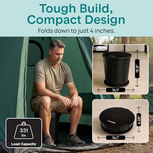 Image of SereneLife Foldable Toilet Seat for Camping, Adjustable Height Portable Travel Potty with Lid, Carry Bag, Non-Slip Base, 331 lbs Capacity + 3-Pack Flushable Wipes, for Car, Hiking, Outdoor Use, Black