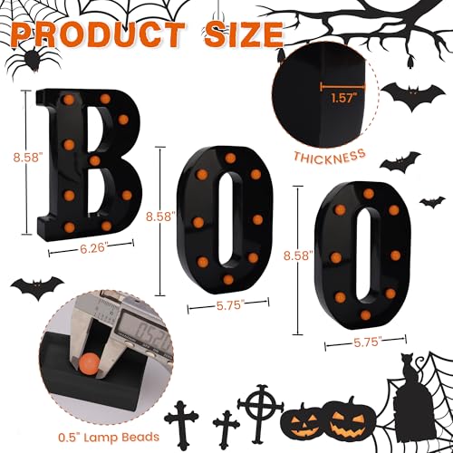 Halloween Decorations Indoor Outdoor - Boo Light Up Letters Sign, Battery Powered Marquee Light Halloween Decor for Fireplace Mantel, Window, Porch, Party Home Decor(Black)