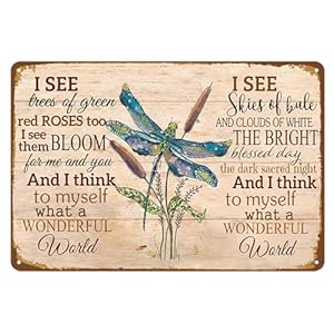 Dragonfly Metal Sign Tin Signs Garden Wall Art Decor Outdoor What A Wonderful World Sign Wall Plaques 8×12 Inches