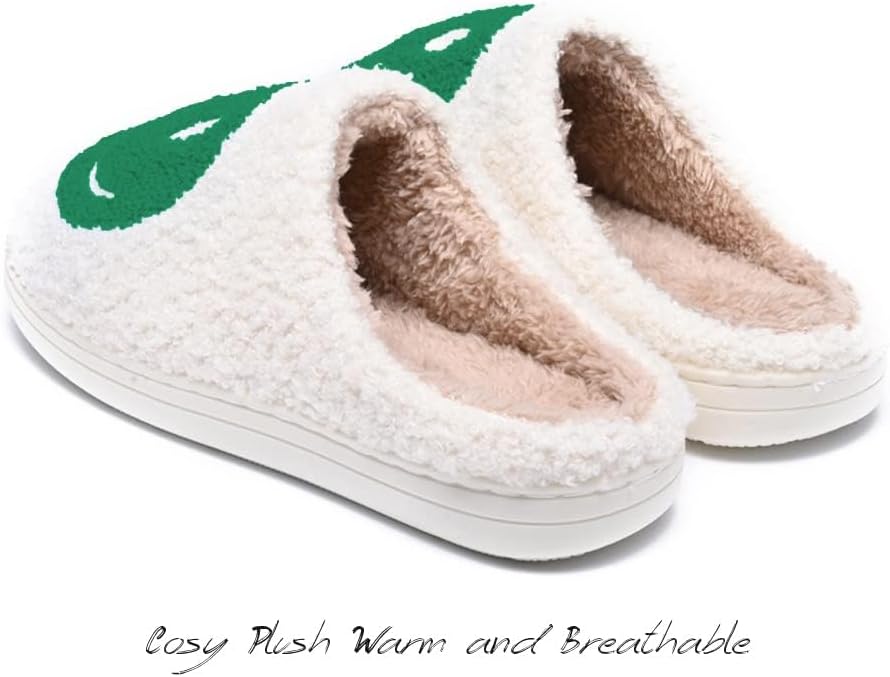 Women's Men's Retro Preppy Happy Face Slippers Comfy Warm Plush Slip-On House Slipper for Winter Indoor Soft Cushion Non-slip Fluffy Slides Slippers - Image 3