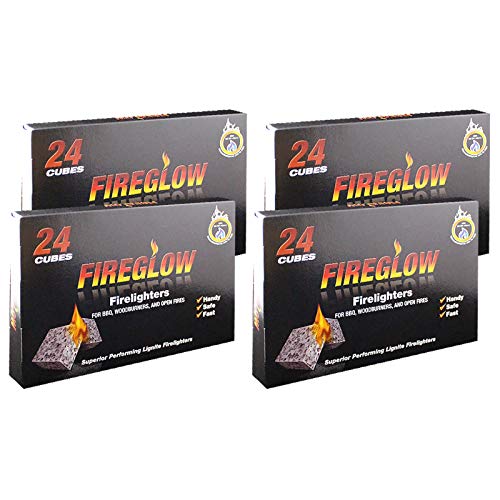 Tiger Tim Fireglow 96 Cubes Firelighters Superior Lignite Mess-Free Safe Odourless Instant Fire Starters for Wood Burners Barbecues Stoves Grills Campfires