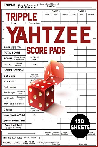 Triple Yahtzee Score Pads: 120 Small Size Score Sheets for Scorekeeping | 6" x 9â€ | Yahtzee Score Sheets | Yatzee Dice Game | Yahtzee Score Book Vol.2 (Yahtzee Dice Board Game Book)