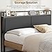 YATINEY King Size Headboard Only, Upholstered King Headboard with Charging Station, Head Board with Open Storage, Height Adjustable, Vintage Style, Sturdy and Stable, Black