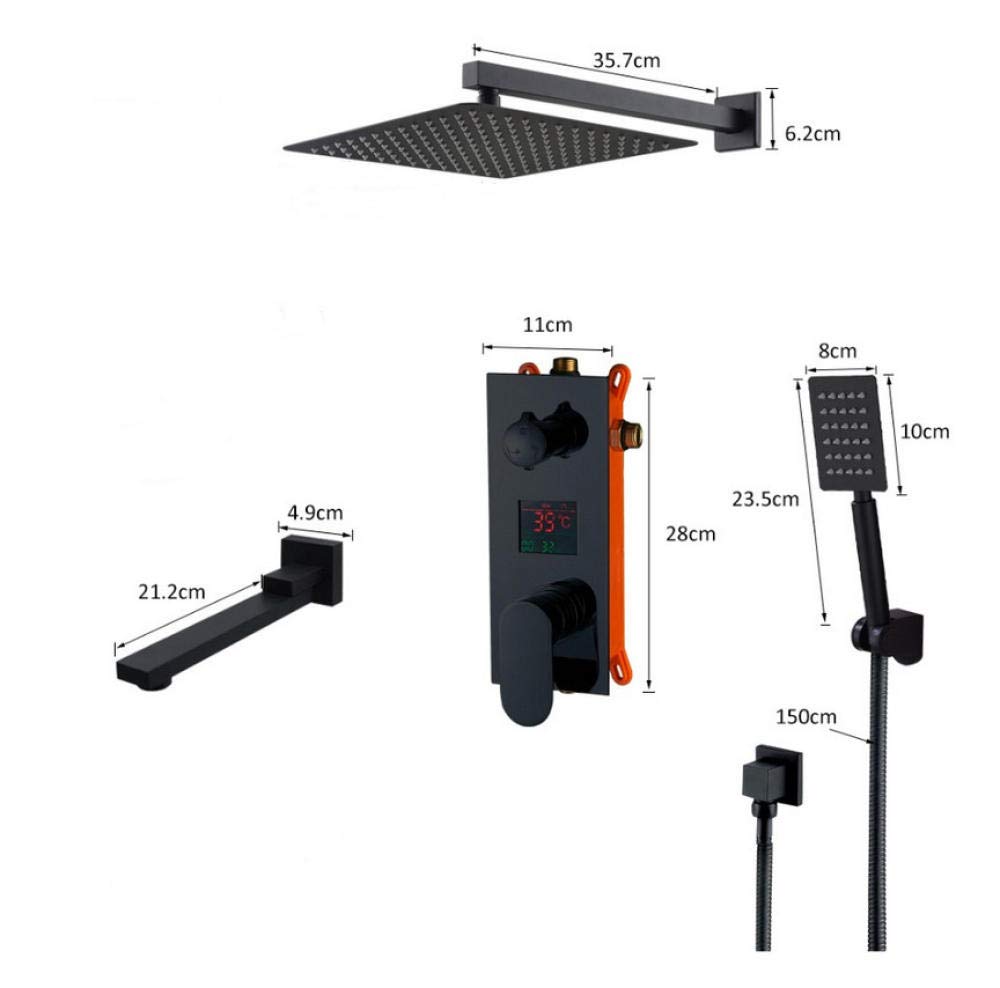 Zestaw prysznicowy z cyfrową baterią LED Matte Black 8 cali, wodospad z deszczem, czarny system prysznicowy do wanny, cyfrowy mikser prysznicowy LED do wanny
