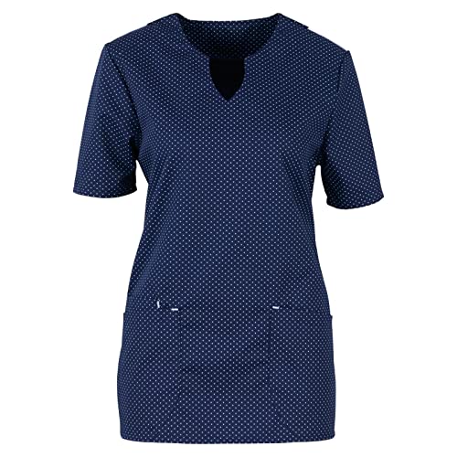 beb Gepunkteter Kasack, Damenkasack, Schlupfkasack, Pflegekasack, blau/weiß, Stretcheinsatz, Arztpraxis, 1/2-Arm, Mischgewebe, Made in EU, Farbe BEB:Marine/weiß gepunktet, Größe BEB:L