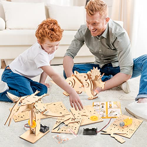 Image of Dinosaur STEM Kits for Kids, 4 in 1 Wood Building Toys for Boys Crafts 8-12