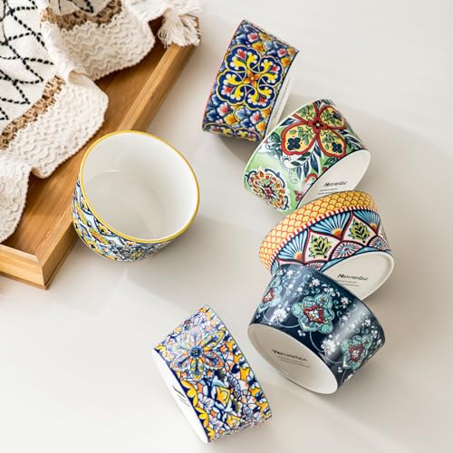 HENXFEN LEAD pirottini da soufflé in set di 6, set di piatti per creme brulee da 175 ml, pirottini colorati per deliziose carni speziate, ragù e budini - stile boemo - immagine 4