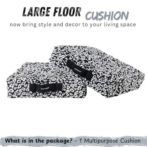 Image of Woven Quilted Floor Cushion 50x50x10cm Black and White Animal with Cotton Filler Large Size for Seating, Patio Seat, Meditation, Yoga, Pooja, Guests, Living Room, Bedroom - 20x20x4 Inch