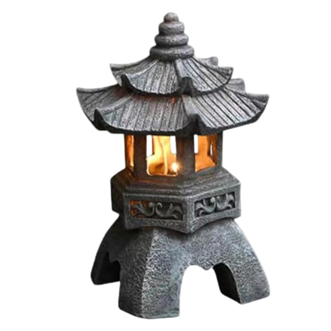 Takingup Outdoor Solar Lights Waterproof Amber Pagoda Lantern Vintage Design for Garden Patio Yard Decor Pathway Landscape Japanese Style Lantern, Japanese