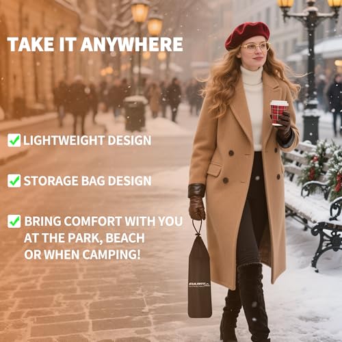 EULANT Aufblasbares Beheiztes Stadion Sitzkissen mit Rückenlehne, Tragbares USB Stadionsitz für Camping Outdoor-Bleicher Kajak Angeln Sportveranstaltungen Konzert Ausflüge Wandern,Schwarz