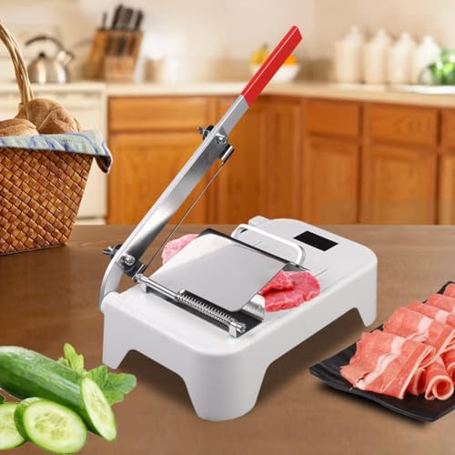 Cortador de carne de grosor ajustable, cortador manual de carne congelada con cuchillas de acero inoxidable, 20 bolsas de carne congelada y guantes, ideal para cocinar en casa