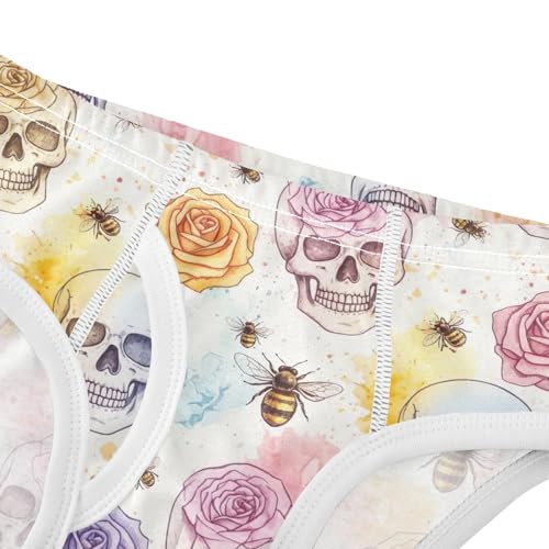 CHIFIGNO Boy Underwear Cotton Briefs Soft Breathable Toddler Boys Underwear Briefs, Pastel Skull Rose Bee4