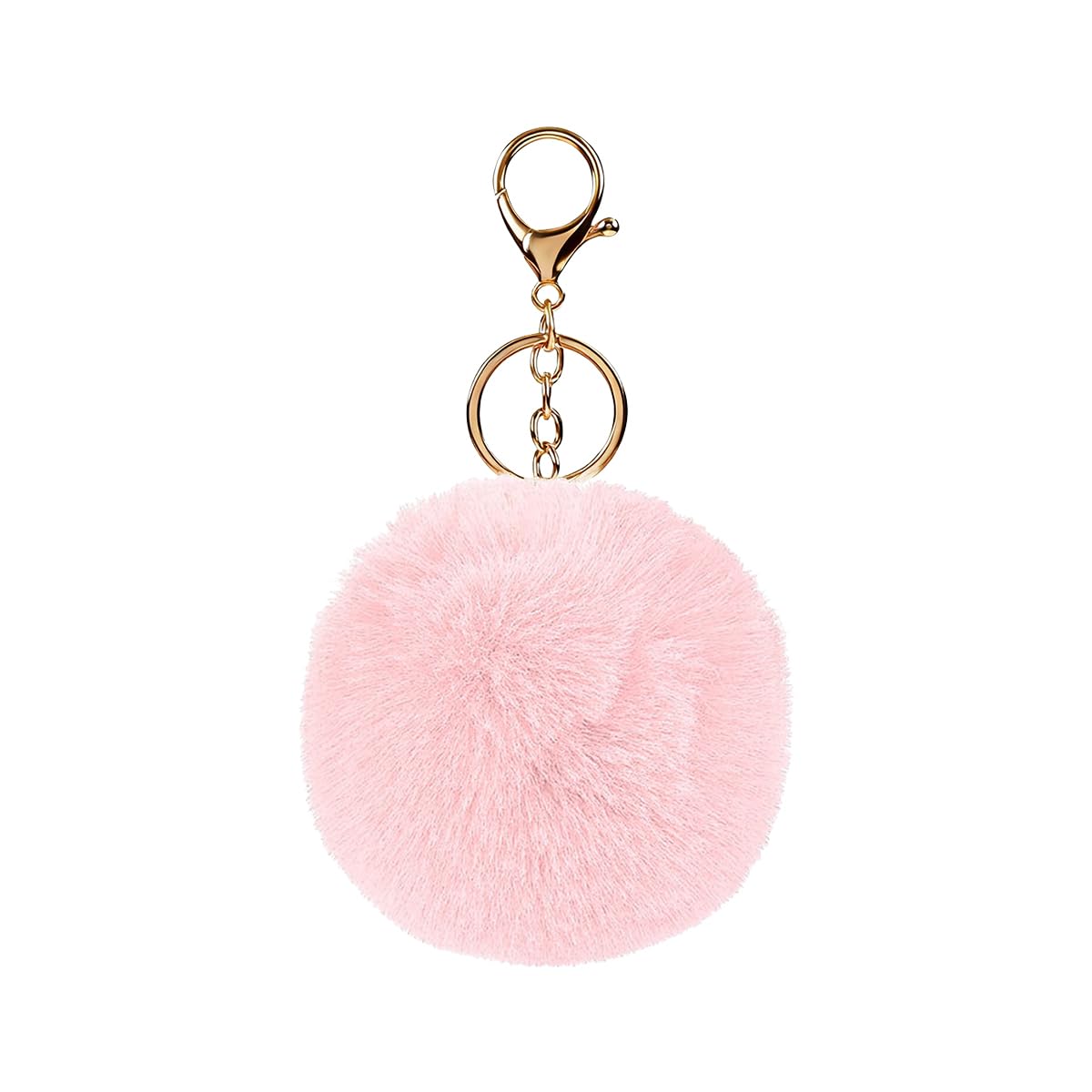 Pom Pom Car Keychain, 2PCS Fluffy Plush Ball Cute Rabbit Fur Vehicle Key Ring, Automotive Decor Keyring, Universal Fit (Pink)