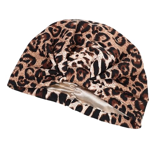 BESTYASH Delicate Adult Turban Female Chemo Hat Satin Cap for Sleeping Hair Bonnet Leopard