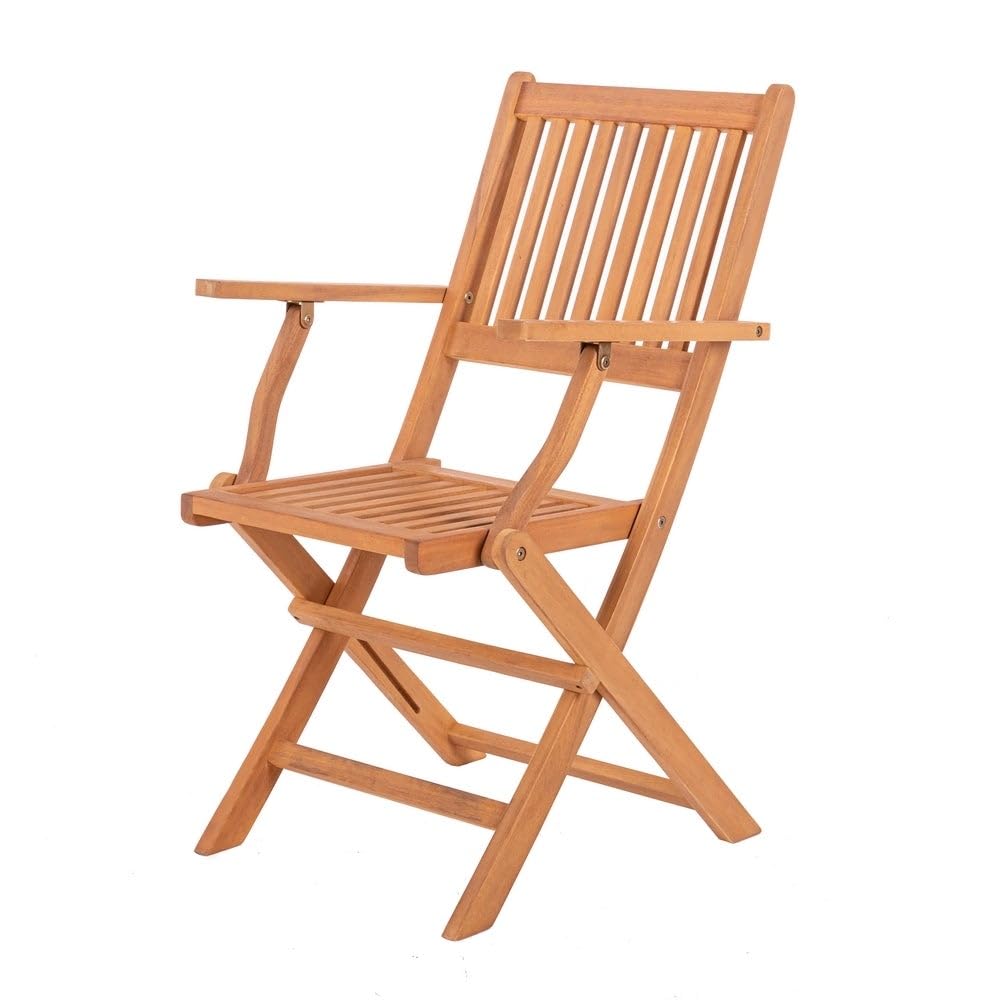 LOLAhome Heavy Duty Folding Garden Chair with Armrests | Sustainable Natural Wood Acacia Wood with FSC | for Outdoor, Garden, Terrace, Balcony or Pool | Kate