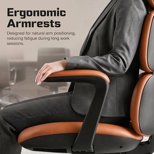 Image of DROGO Cloud Ergonomic Office Chair for Work from Home | Premium Vegan Leather with 3-Section High Backrest Cushion | Computer Chair with 4 Recline Tilt-Lock Positions & Heavy Duty Metal Base (Orange)