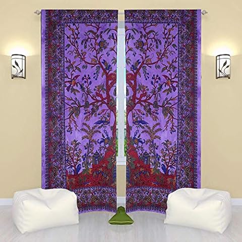 THE ART BOX Purple Tree Window Curtains Set Cover