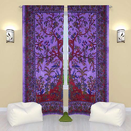 Art Box - Set de 2 cortinas para ventana/cortinas divisorias de estilo indio con diseño del árbol de la vida, color morado.