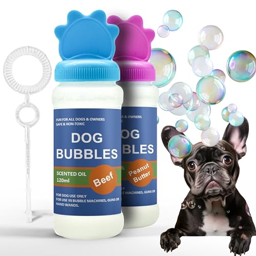 Petopedia 2x Dog Bubbles with PEANUT BUTTER & BEEF Scents Interactive Dog Toys for Boredom Puppy to Large Dogs Outdoor Safe (240ml (Pack of 2) Both (Assorted))