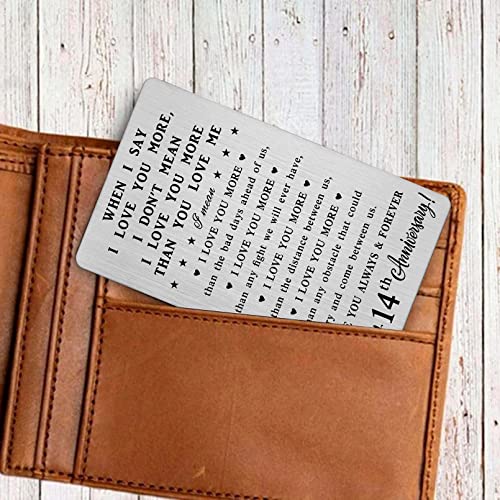 CPLJW 14th Anniversary Wallet Card Gifts for Husband, 14 Year yr Anniversary Romantic Gifts for Men Him, 14 Year Sweet Wedding Wallet Card Gift4