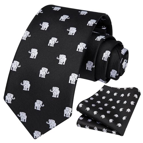 Image of HISDERN Ties for Men Classic Animal Tie and Pocket Square Set Jacquard Woven Silk Neckties Handkerchief Wedding Party