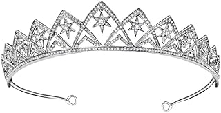 Bridal Tiara Crystal Wedding Star Tiara Silver Bridal Headdress Rhinestone Headband Christmas Tiara Wedding Pearl Hair Accessories For Women Girls Wedding Christmas Prom Rhinestone Headpiece