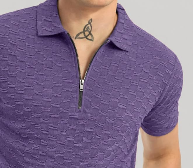 Image of Preneum Men's Solid Polycotton T-Shirt | Collared Neck | Half Sleeve | Regular Fit | Everyday Casual Wear (Available in Plus Sizes)