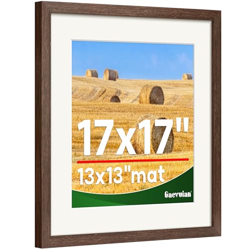 Gaevuian 17x17 Picture Frame Distressed Farmhouse Wood Pattern 17x17 Frame Display 13x13 with mat Horizontal and Vertical 17 x 17 Picture Frame Plexiglass Wall Dcor Walnut 1Pack