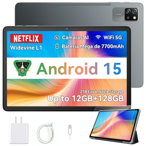 Blackview Tablet Android 15 Tab 60 Pro 10 Pulgadas 12GB RAM + 128GB ROM/2TB TF, 4G LTE+5G Wi-Fi, Widevine L1 HD+ IPS, Face ID, Octa-Core, 7700mAh Batería, Dual Cámara 8MP+5MP/GPS/WPS Suite PC Tablet