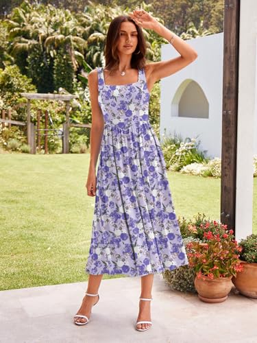 Image of Sureple Midi Dresses for Women 2026 Spring Square Neck Tank Sleeveless A Line Casual Summer Sundresses with Pockets