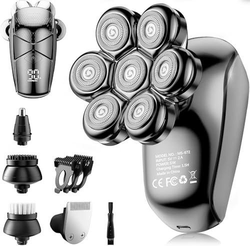 SHPAVVER Head Shavers for Bald Men: 5-in-1 Electric Razor - IPX7 Waterproof Shaving Grooming Kit for Balder - Turbo Speed & Precision Blades (Gray Black)