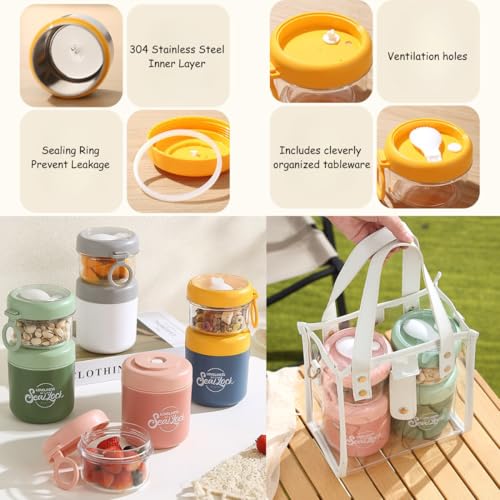 Image of 2 Layer Insulated Lunch Box with Airtight Snack Container & Spoon | Leakproof Bento Lunch Jar | 304 Stainless Steel Inner | Portable Food Container for Office, School, Travel (Green - 860ml)