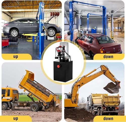 Image of Garvee Hydraulic Power Unit, 12V 4 QT Dump Truck Lift Hydraulic Pump Power Unit, Double Acting Hydraulic Power Unit, with 4 L Steel Tank, Electric Hydraulic Power Unit, for Lifting Equipment
