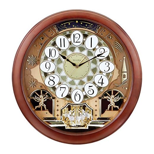 Bulova Dancing Tune Strike & Chime Wall Clock, Brown Cherry
