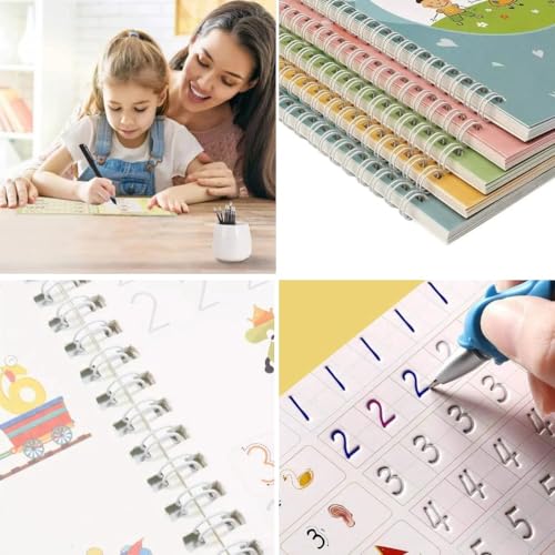 Image of PAXCOO Magic Practice CopyBook for Kids, Reusable Writing Practice Book for Preschool Kids,Magic Calligraphy Copybook Set Practical Reusable Writing Tool(4 Book+5 Refill+1 Pen+1 Grip)
