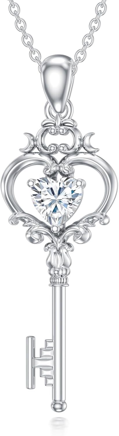 LONAGO Key Pendant Necklace with Birthstone Key Necklace Gift for Women