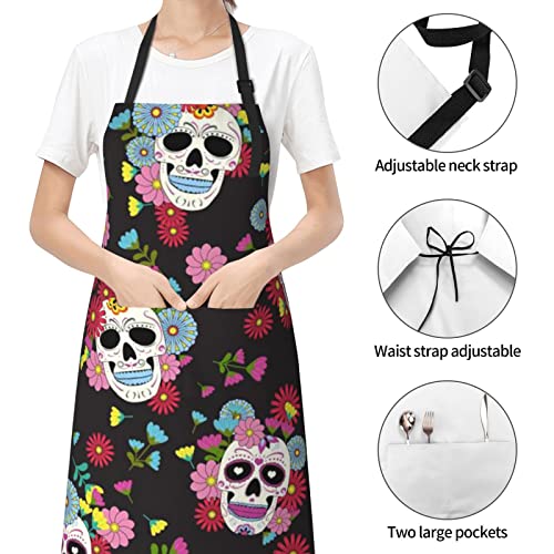 Tablier Calavera mexicain imperméable et durable avec double poche frontale ajustable