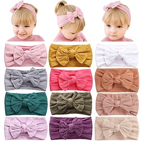 Image of Mookiraer Baby Girls Headbands with Bows Handmade Hair Accessories Stretchy Hairbands for Newborn Infant Toddler Baby Essentials (NSFB9568)