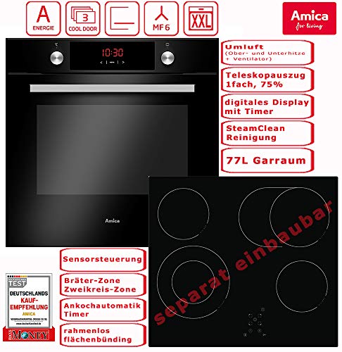Amica Einbau Herd Set autark | Herd-Kochfeld-Kombination | Backofen mit Grill und Umluft | 1fach Teleskopauszug 1x75… – Bild 3