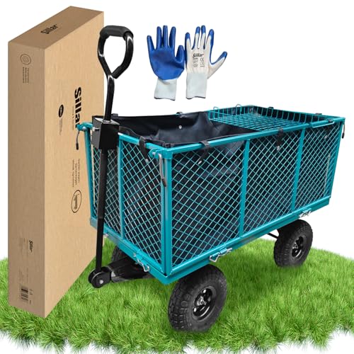 Sillar Chariot de Jardin 4 Roues 350 kg – Chariot de Transport Pliable pour Bois, Plage, Jardinage, Courses – Remorque à Main Tout Terrain – Idéal pour Extérieur et Camping