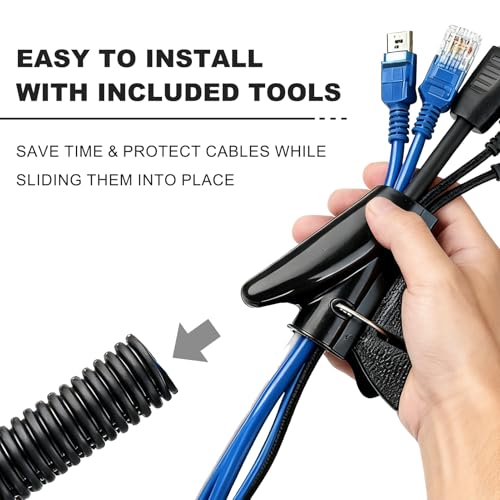 30FT 1 inch Split Wire Loom Tubing Kit with 2 Clamps - Flexible Abrasion Resistant Conduit for Automotive, Mechanical Cable Protection - Thumbnail 5