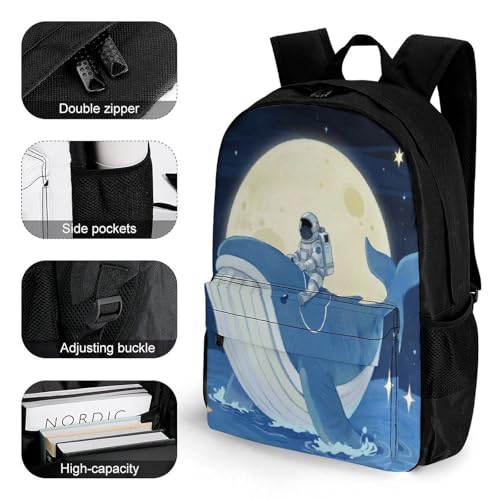 Supdreamc Lightweight Rucksacks for Climbing Outdoors Walking Cycling - Large Capacity Anti-Theft Multipurpose Carry On Bag, Astronaut Ride A Whale To Moon Art Camping Outdoor Backpack3