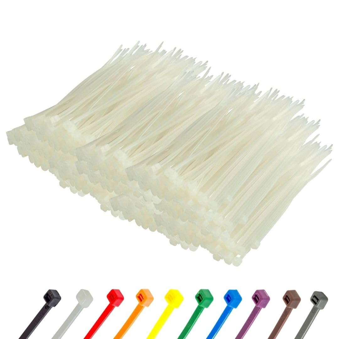 Gocableties White Small Cable Ties, 100Mm X 2.5Mm, Bulk Pack Of 1000, 4” Premium Nylon Zip Ties Clear/Natural, Plastic Tie Wraps, Secure Self-Locking Mechanism, For Home, Garden, Office And Diy