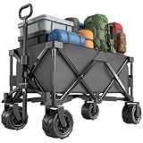Outsunny 205L Festival Trolley on Wheels, Folding Camping Trolley Cart with Telescopic Handle, Beach Cart with Wide Big Wheels for Outdoor Garden Fishing, Dark Grey