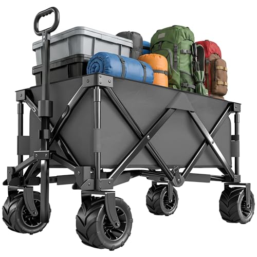 Image of Outsunny 205L Festival Trolley on Wheels, Folding Camping Trolley Cart with Telescopic Handle, Beach Cart with Wide Big Wheels for Outdoor Garden Fishing, Dark Grey